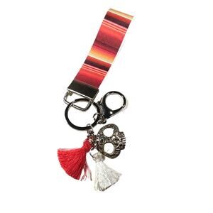 Skull Tassel Wrist Holder Keychain Red White Orange